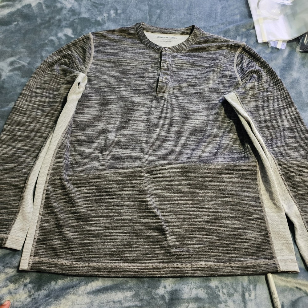 Johnston And Murphy Men's Large‎ Long Sleeve Shirt,Striated Henley T-Shirt Grey